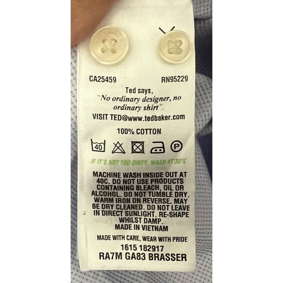 Ted Baker Endurance Shirt Mens 17 34/35 Blue Geometric Long Sleeve Button - Picture 9 of 9